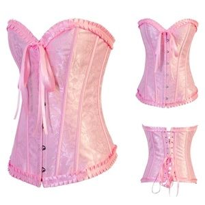 Alacki Lace Floral Print Overbust Corset Vintage Boned Pink Corselet Bodyshaper